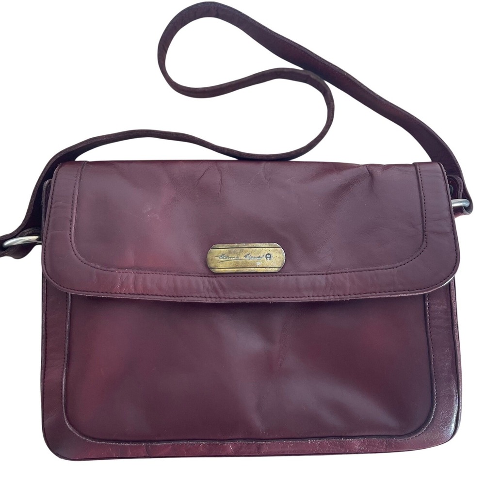 Aigner Burgundy Leather Crossbody Bag Vintage Genuine Designer Purse Handbag